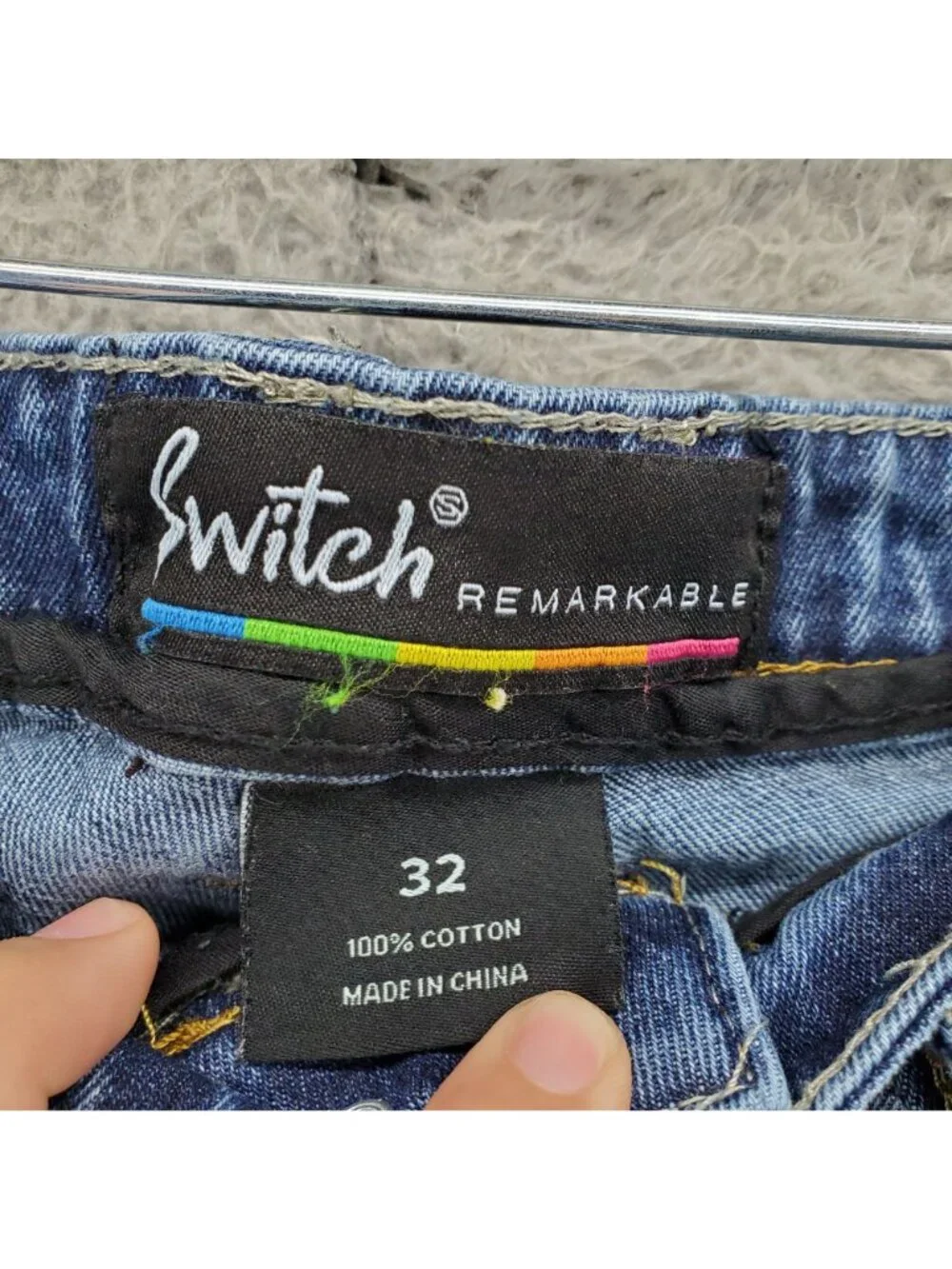 Switch Shorts Mens 32 Blue Distressed Paint-Splatter Design Durable Denim *Read*